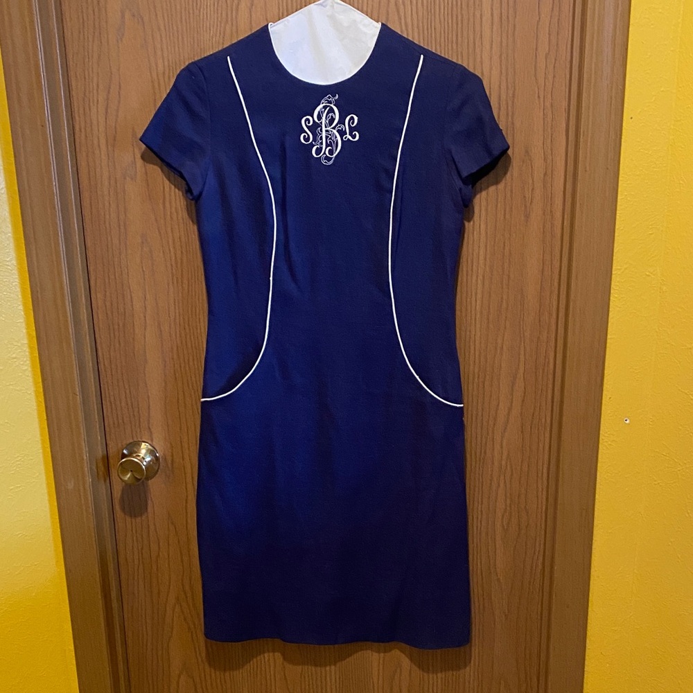 Elegant Blue Dress with White Accents